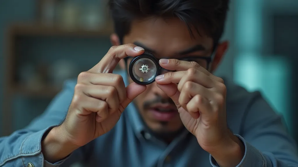 Person inspecting a tiny music box gear