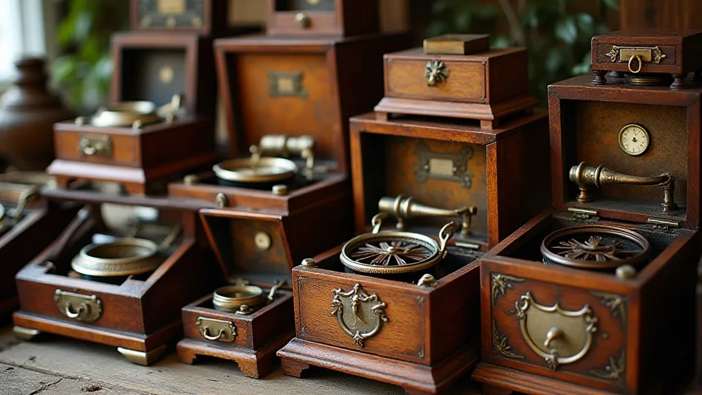 Collection of antique music boxes