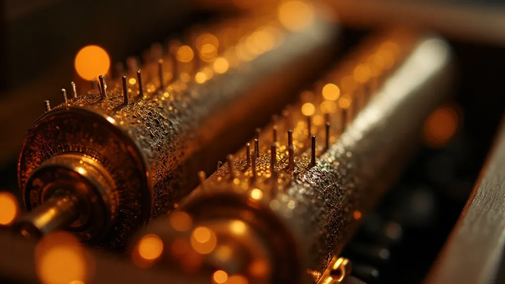 Detailed view of a music box cylinder