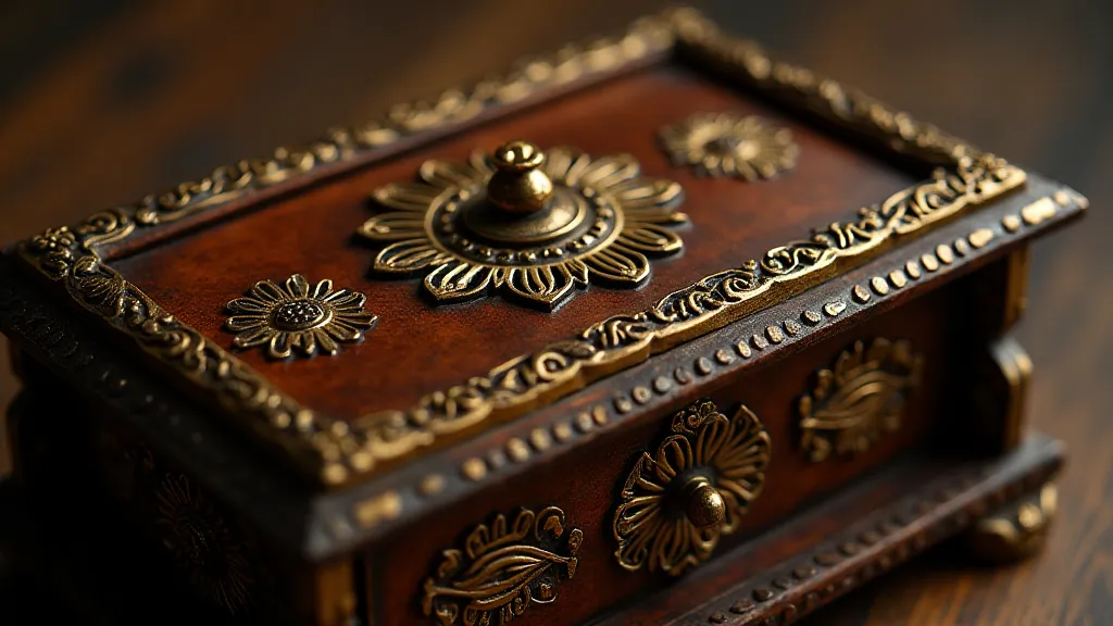 Detailed view of an antique music box