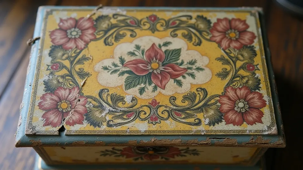 Damaged antique music box paint finish