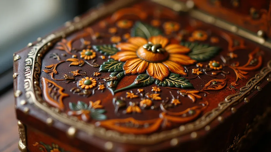 Antique music box with floral inlay