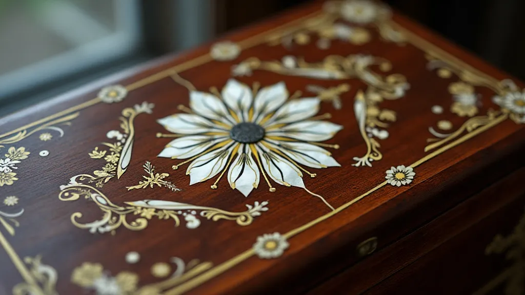 Mother-of-pearl inlay floral pattern on antique music box