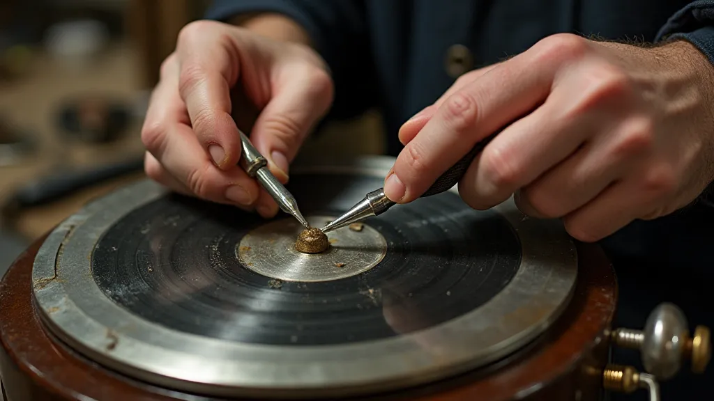 Restorer cleaning music box disc