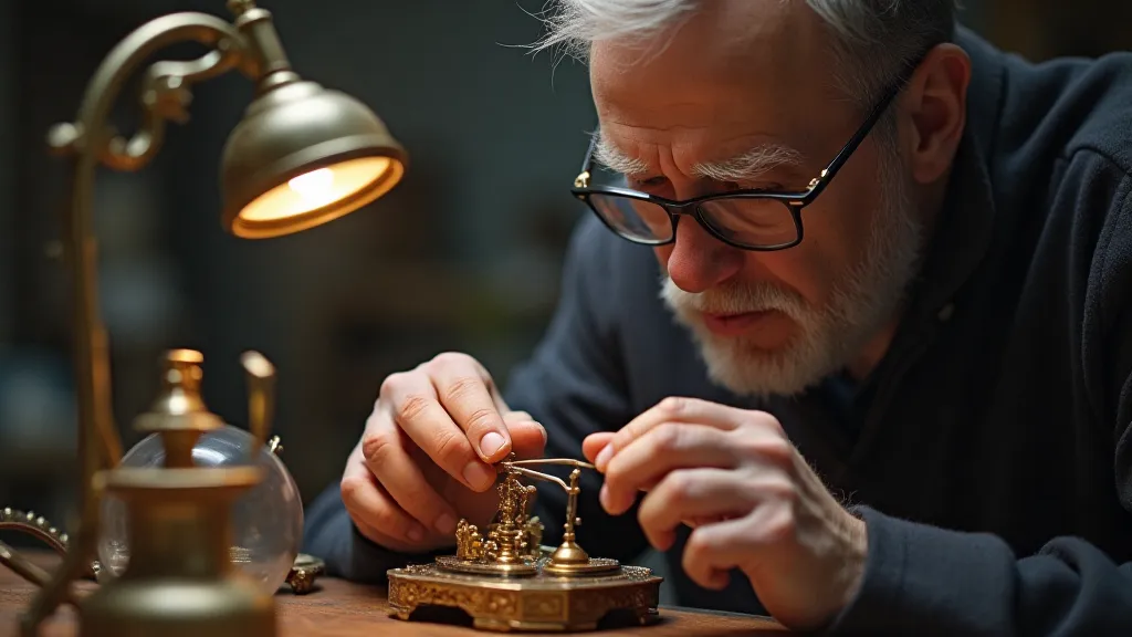 Restorer working on a music box
