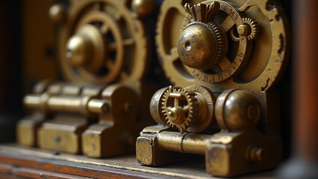 Intricate gears inside a vintage Swiss music box